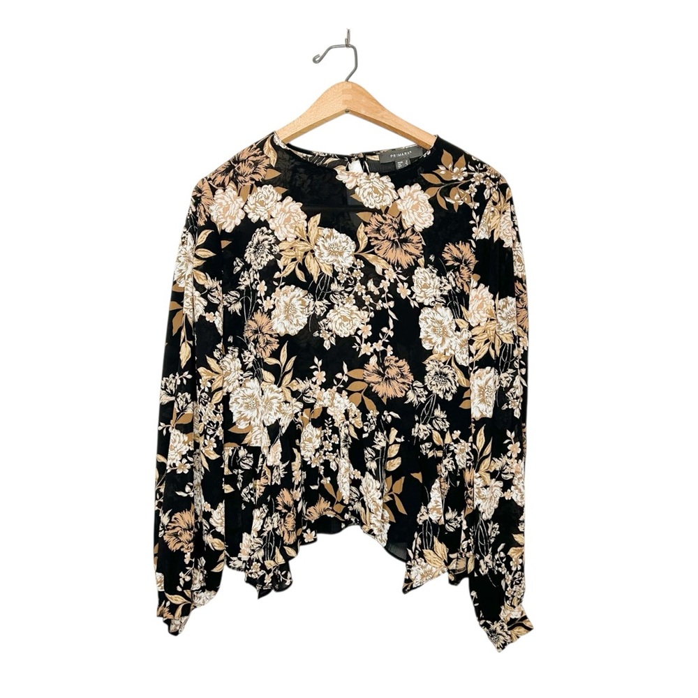 Primark Womens Floral Print Ruffle Peplum Hem Long Sleeve Blouse 6